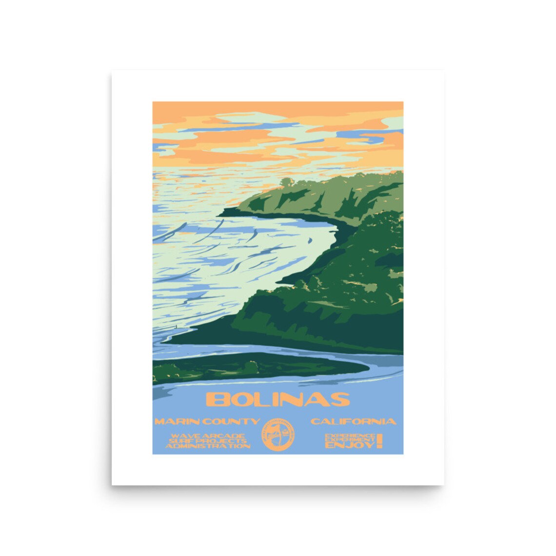 Bolinas Marin County California Coastal Hills Surf Travel Poster - Image 2