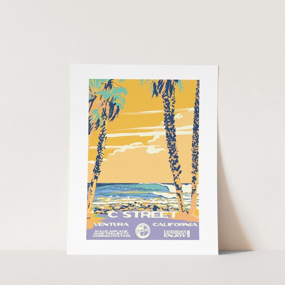 Digital C Street Ventura Ca Surf Poster National Parks Style