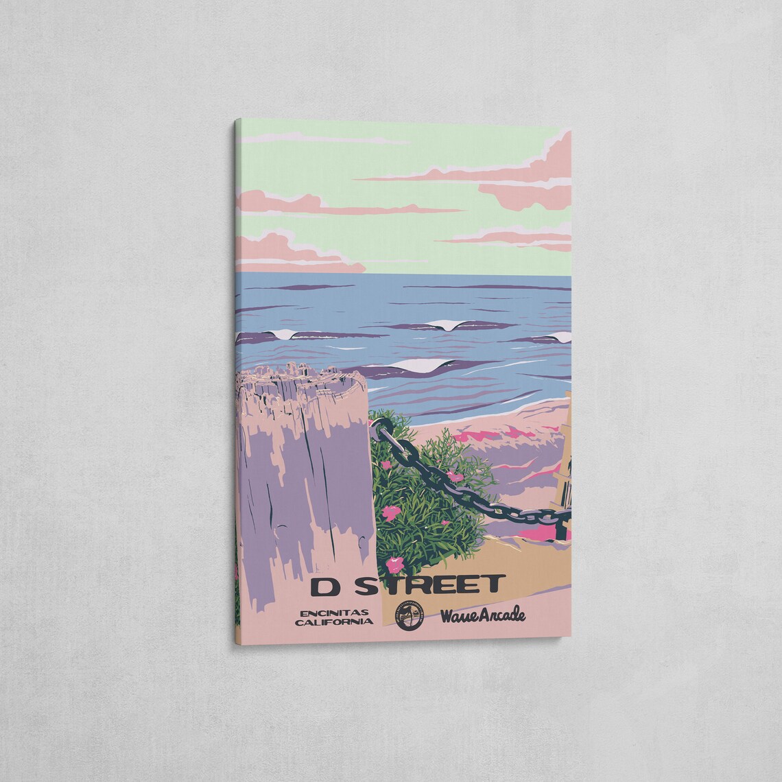 D Street Encinitas Ca Print National Parks Vintage Style Surf Art Framedunframed Coastal Print - Image 2