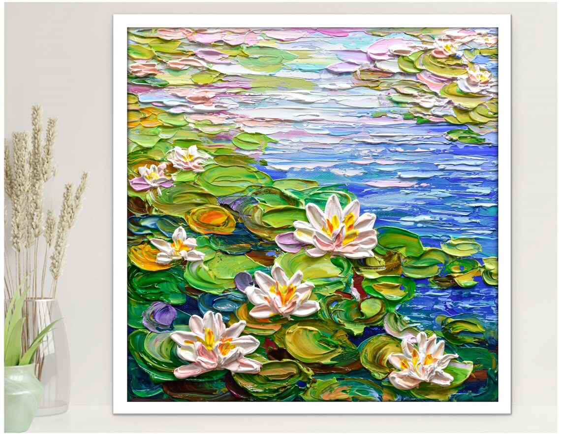 Monet-Inspired Water Lilies Art Print, Impressionist Floral