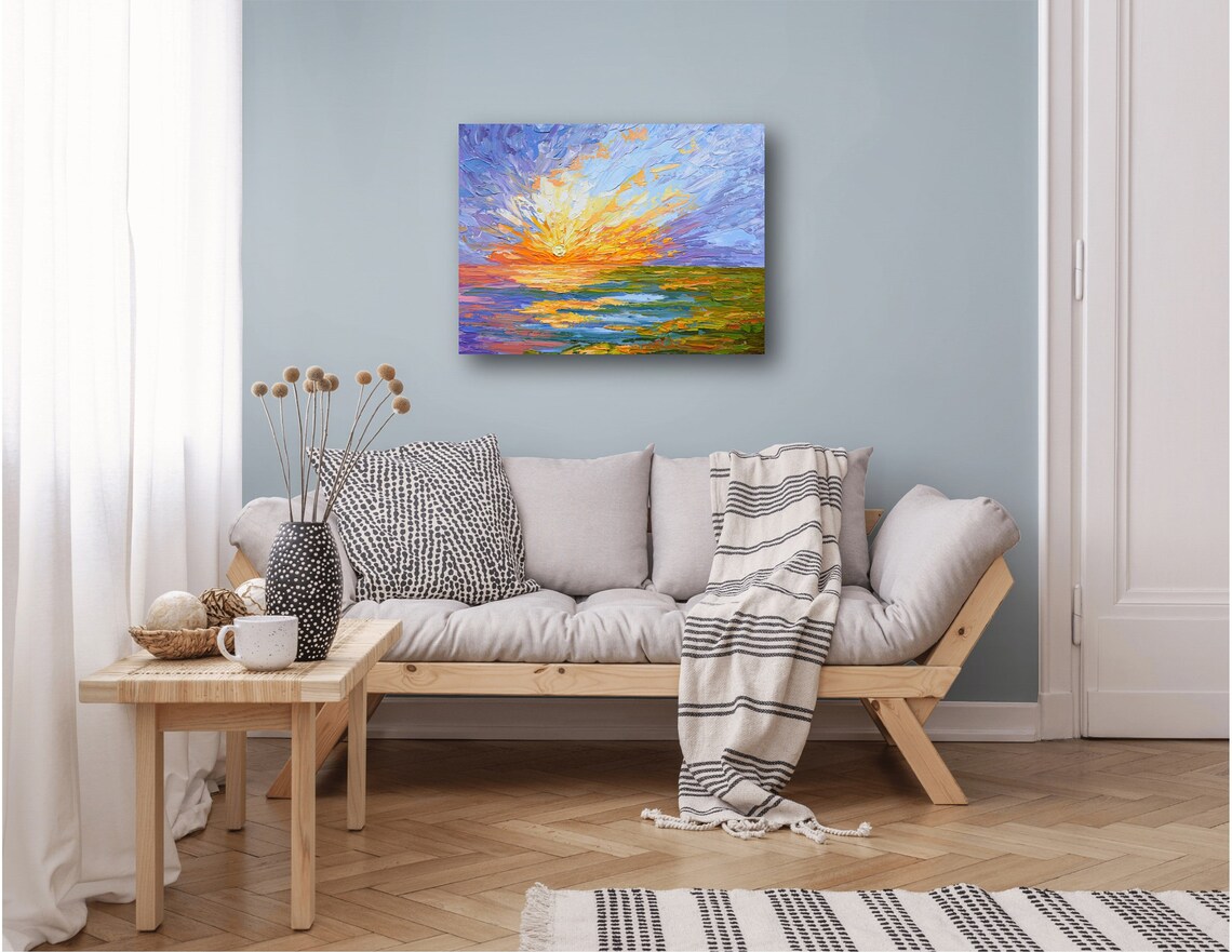 Lake Sunset Seascape Impressionist Wall Art Print - Image 3