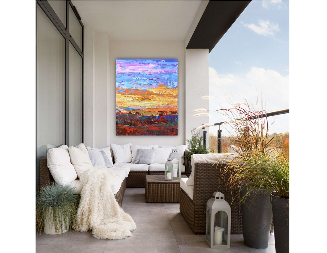 Abstract Sunset Ocean Purple Orange Sky Fiery Waves Art Poster - Image 2