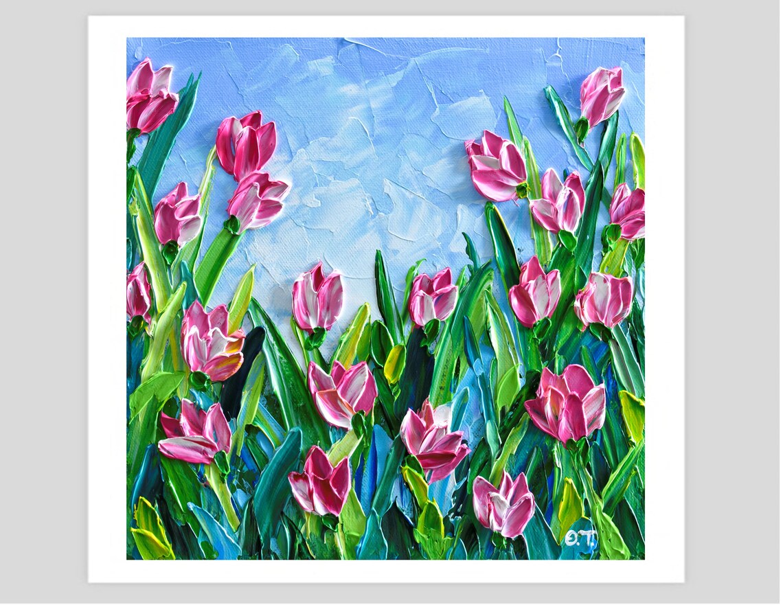 Tulips Spring Flowers, Impasto Painting Art Print