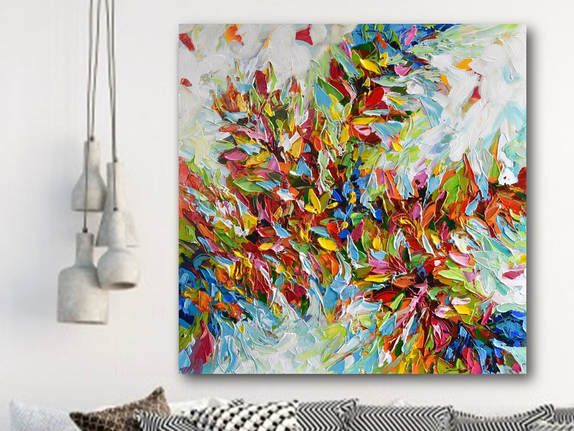 Abstract Fall Leaves Painting Vibrant Autumn Colors Impasto Art Poster