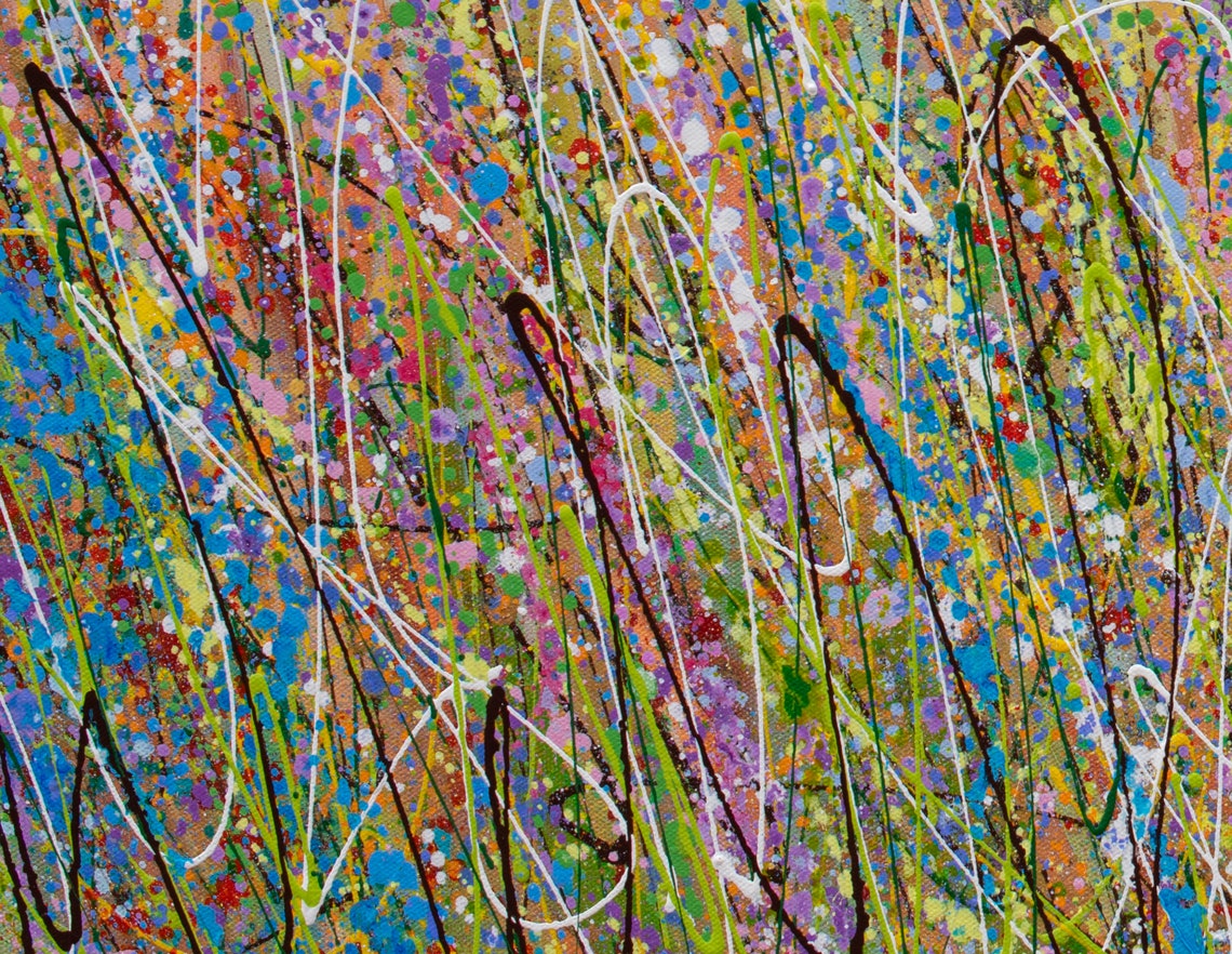 Abstract Wildflower Meadow Speckled Color Panoramic Impasto Art Print - Image 3