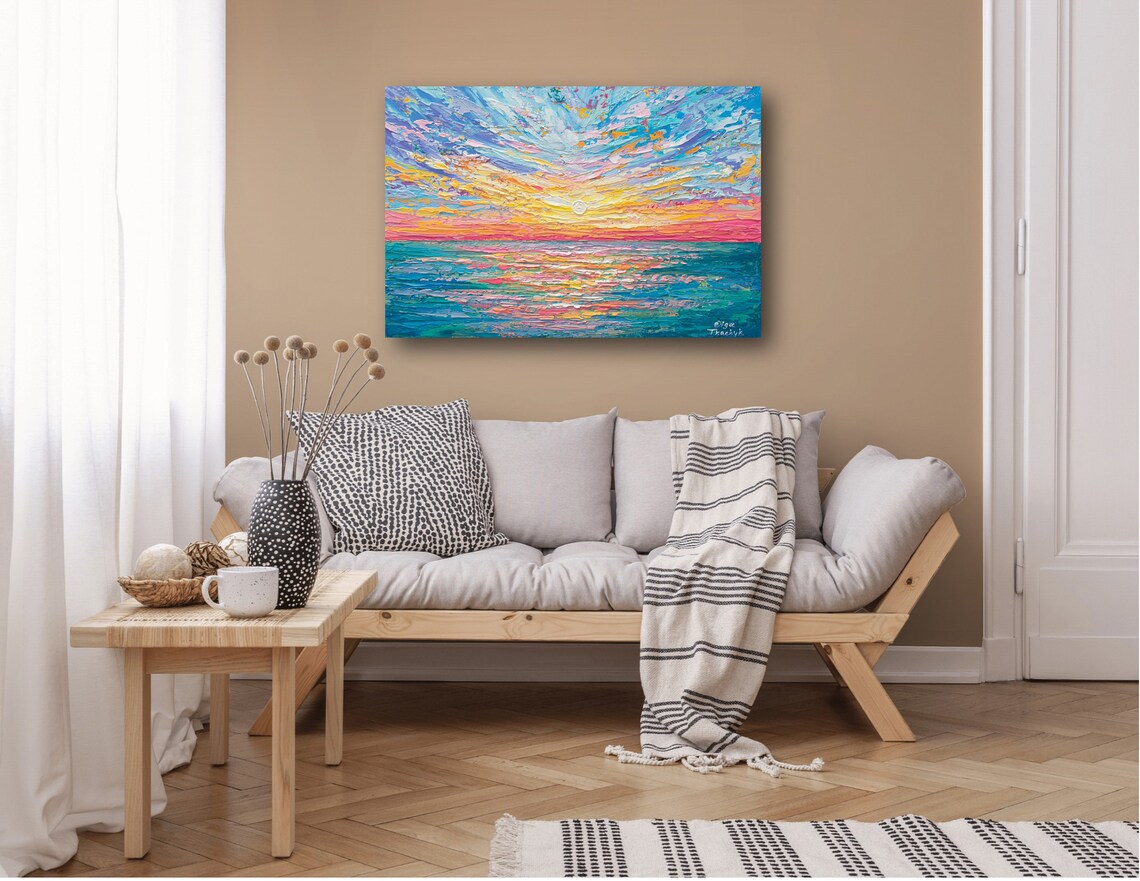Ocean Sunrise Seascape Wall Art Print, Colorful - Image 3