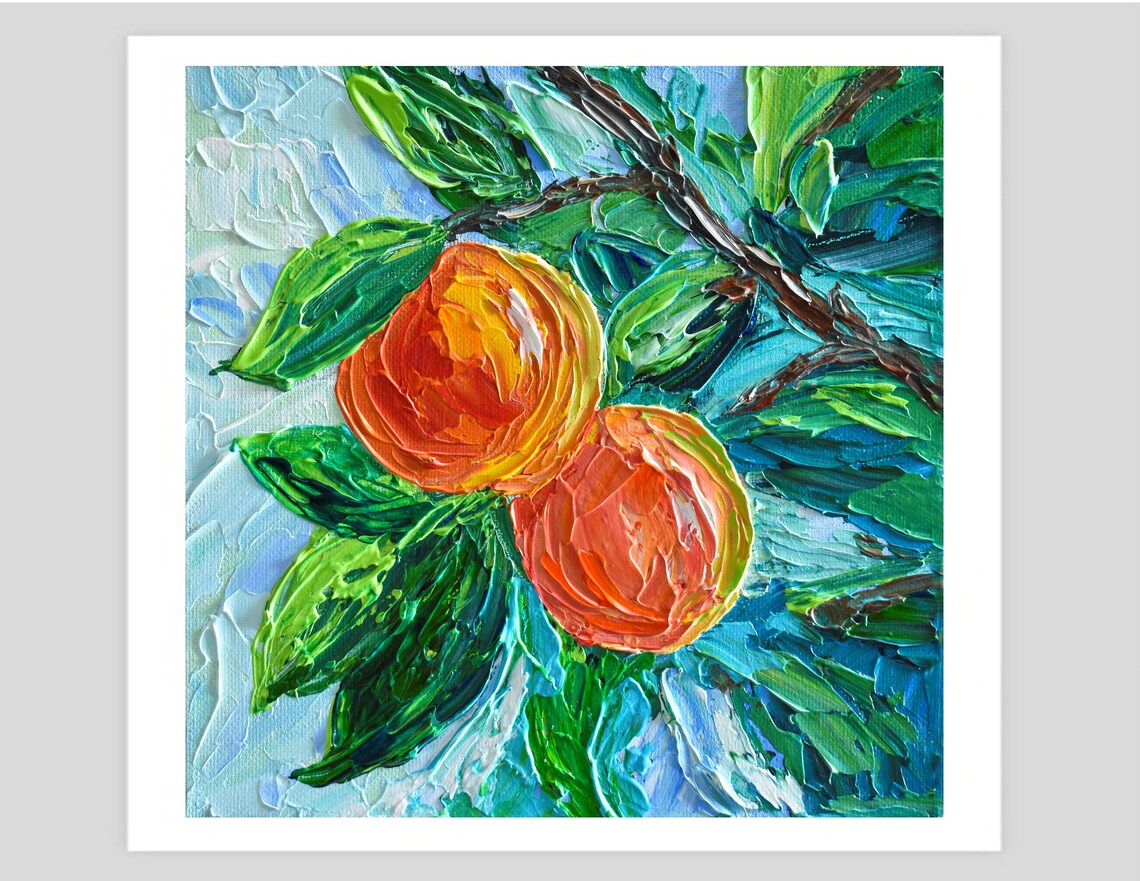 Peaches Botanical Kitchen Wall Art Print, Fruit Decor