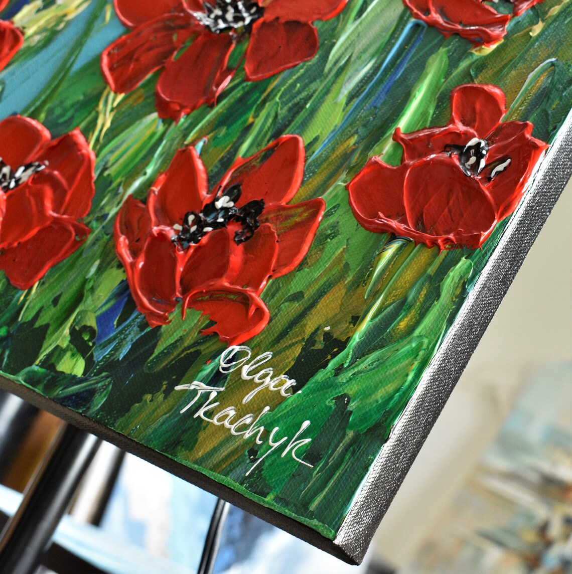 Poppy Field, Impasto Floral Landscape Art Print - Image 3