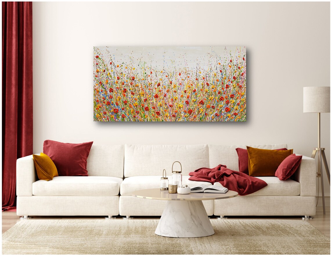 Wildflower Meadow Poppies, Abstract Floral Art Print - Image 3