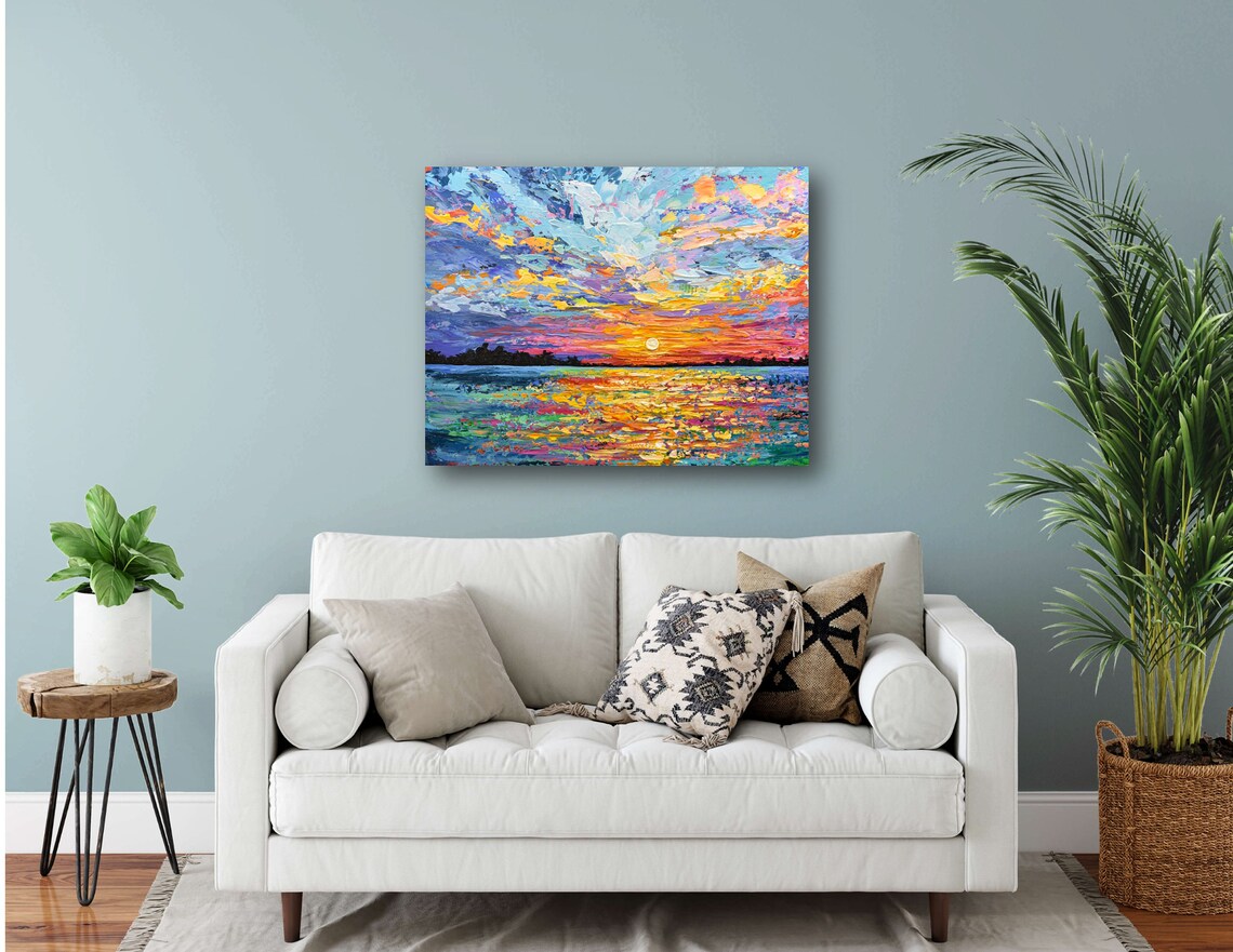 Colorful Sunset Seascape, Impressionist Ocean Art Print