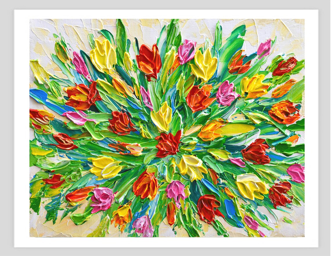 Colorful Tulips Impasto Floral Wall Art Print