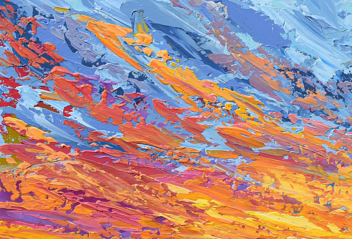 Sunset Ocean Painting Fiery Sky Golden Reflection Impasto Art Poster - Image 3