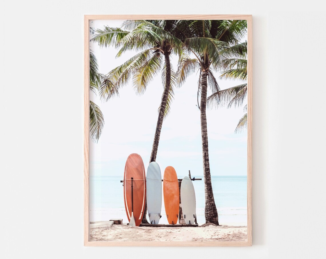 Surfboard Beach Photography Travel Poster, Tropical Coast
