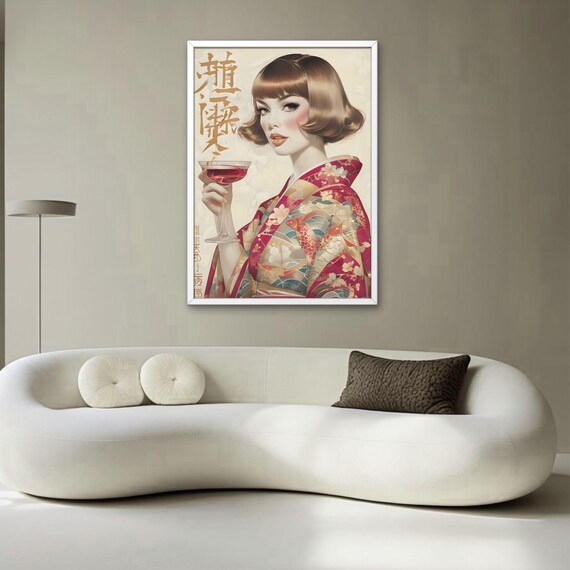Kimono Wall Art Prints Set Of 8 Modern Japanese Woman Bold Oriental Decor