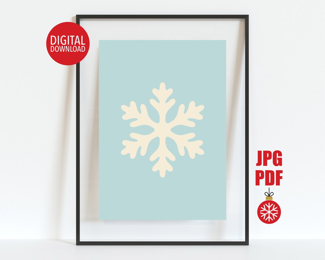 Cream Snowflake Blue Winter Minimalist Scandinavian Christmas Poster