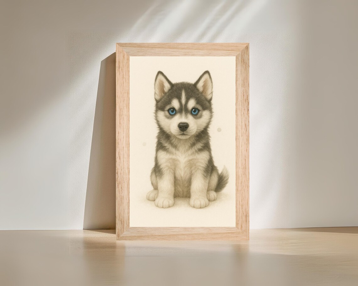 Husky Dog Puppy Art Print, Nursery Decor