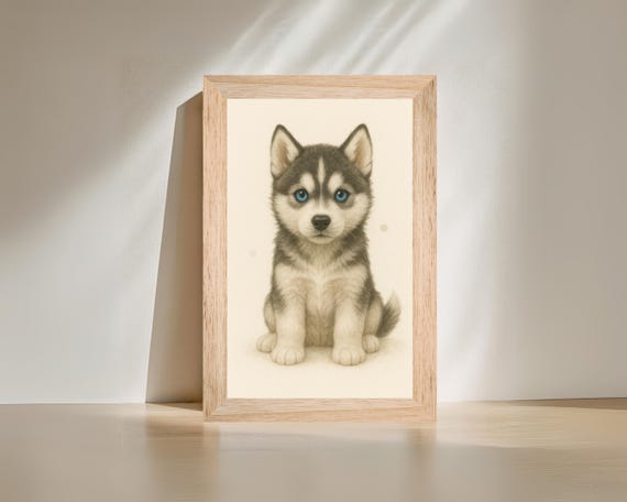 Husky Dog Puppy Art Print, Nursery Decor