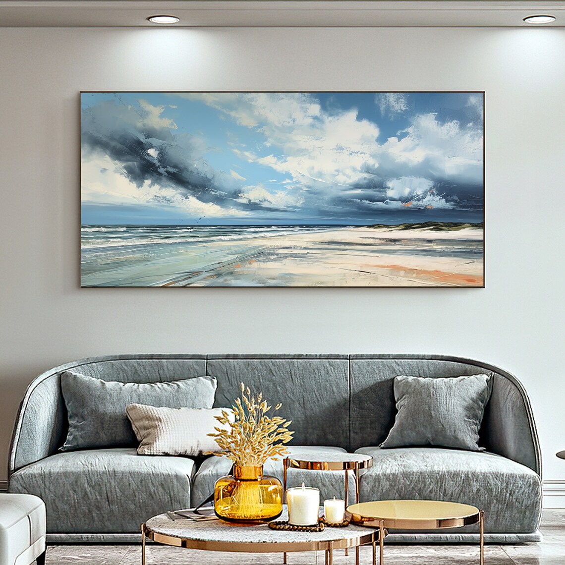 Ocean Landscape Oil Painting, Modern Beach Art Print - Image 2