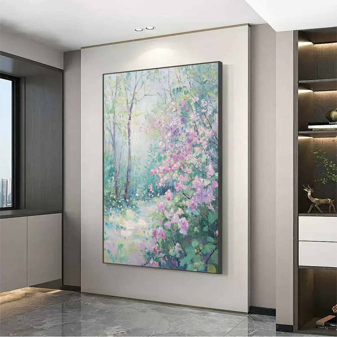 Misty Garden Path With Pink Flowering Bushes Oil Painting Poster - Image 6