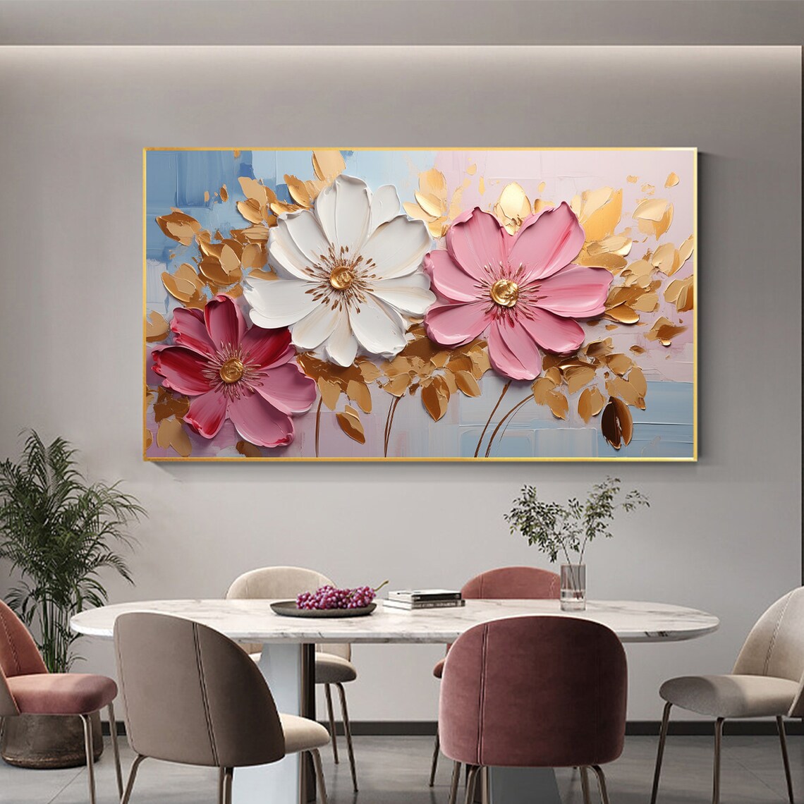 Abstract Flower Oil-Painting Style Print, Custom Gold Decor - Image 8