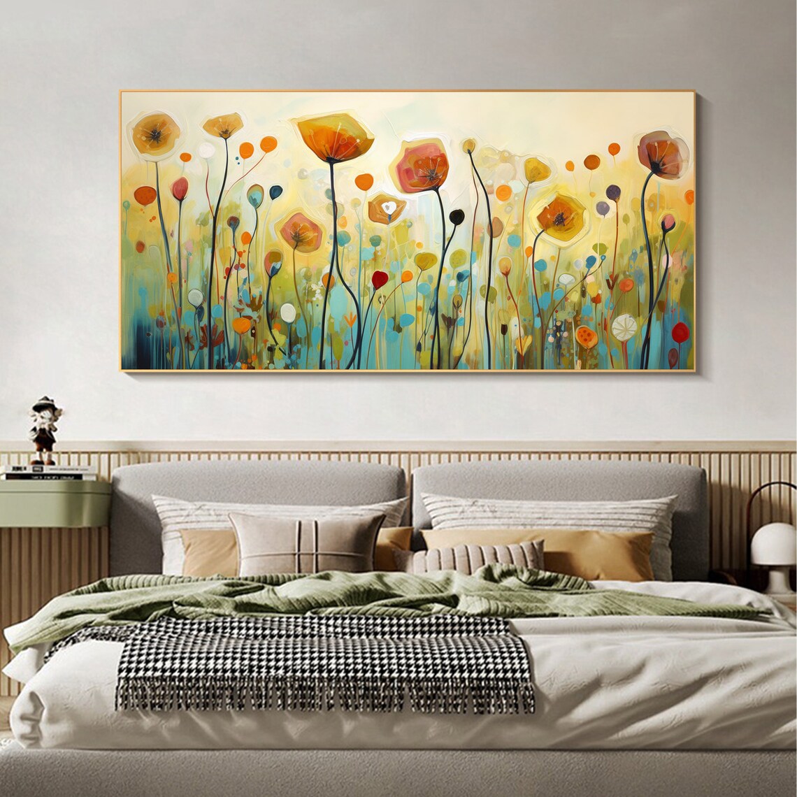 Orange Poppy Meadow Tall Stems Teal Green Floral Field Poster - Image 2