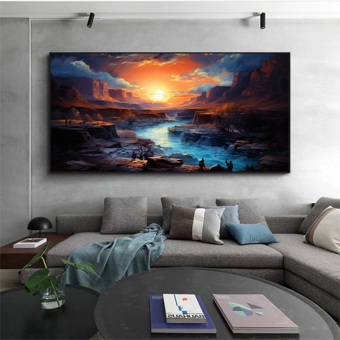 Original River Landscape Oil Painting On Large Wall Art Abstract Sunset Mountain Painting Minimalist Art Custom Living Room Decor - Image 4