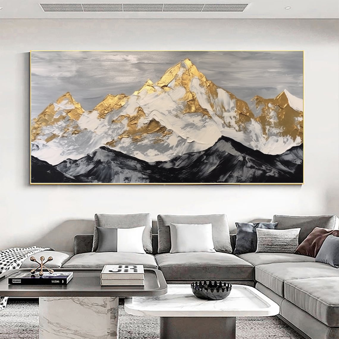 Golden Mountain Oil Painting Landscape Art Print - Image 3