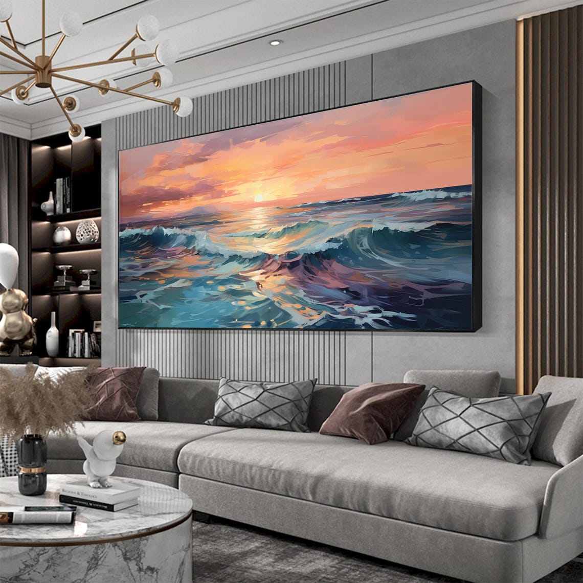 Lavender Sunset Ocean Waves Pastel Glow Seascape Artwork Poster - Image 2