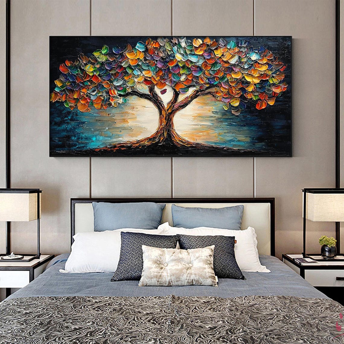 Colorful Tree of Life Dark Night Water Reflection Art Poster - Image 5
