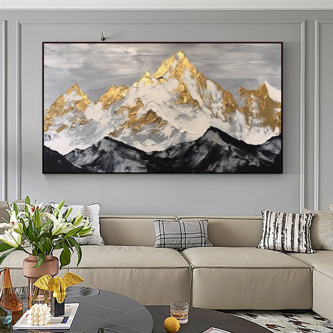 Golden Mountain Oil Painting Landscape Art Print - Image 6
