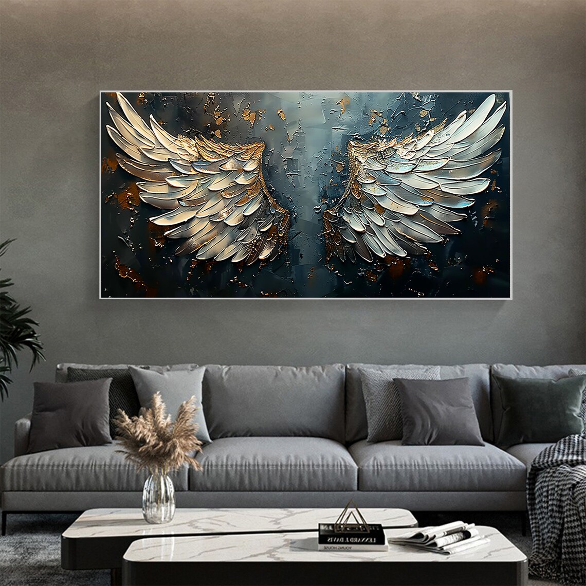Large Angel Wing Oil Painting, Boho Wall Art Print - Image 3