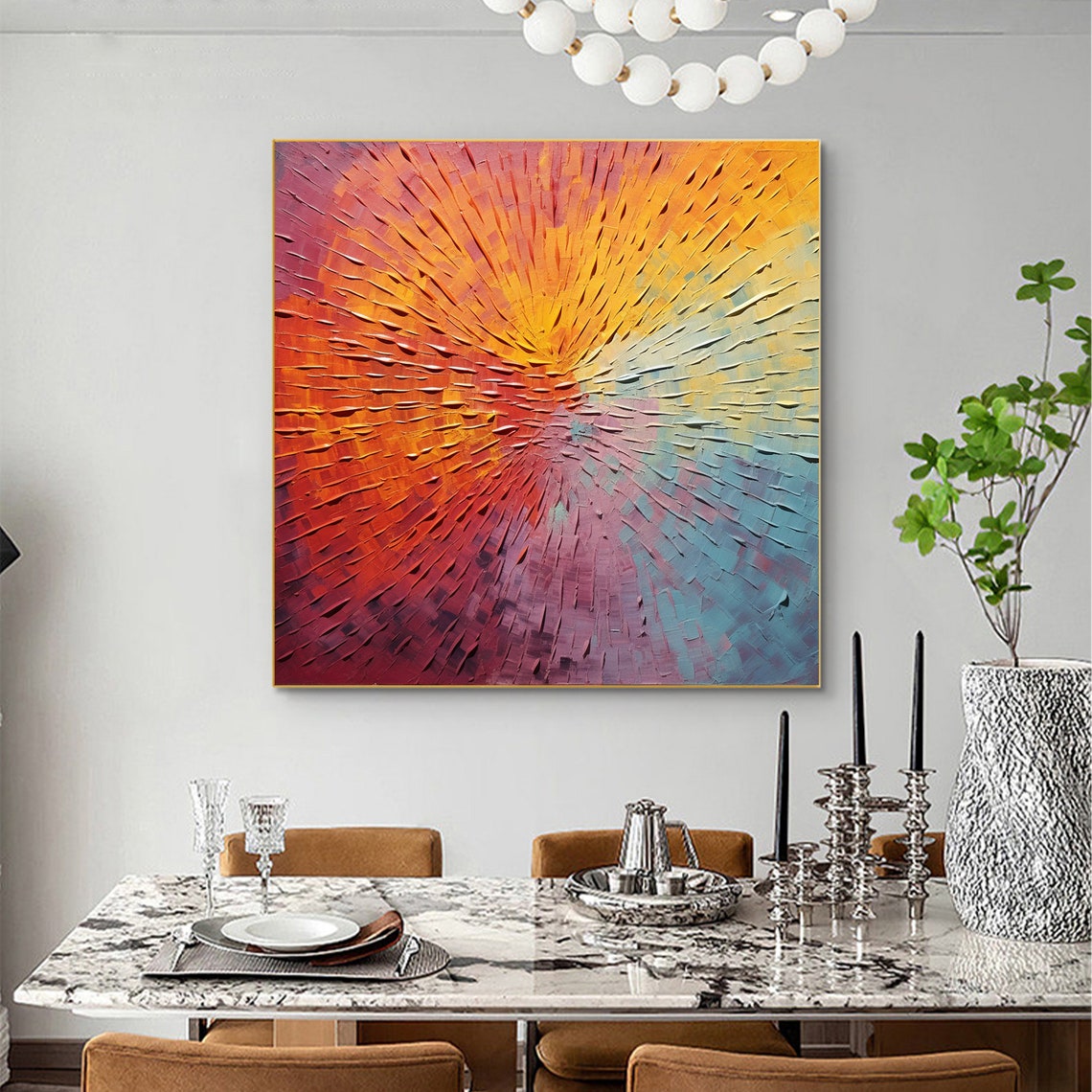 Radiant Sunrise Burst Palette Knife Abstract Texture Art Poster - Image 5