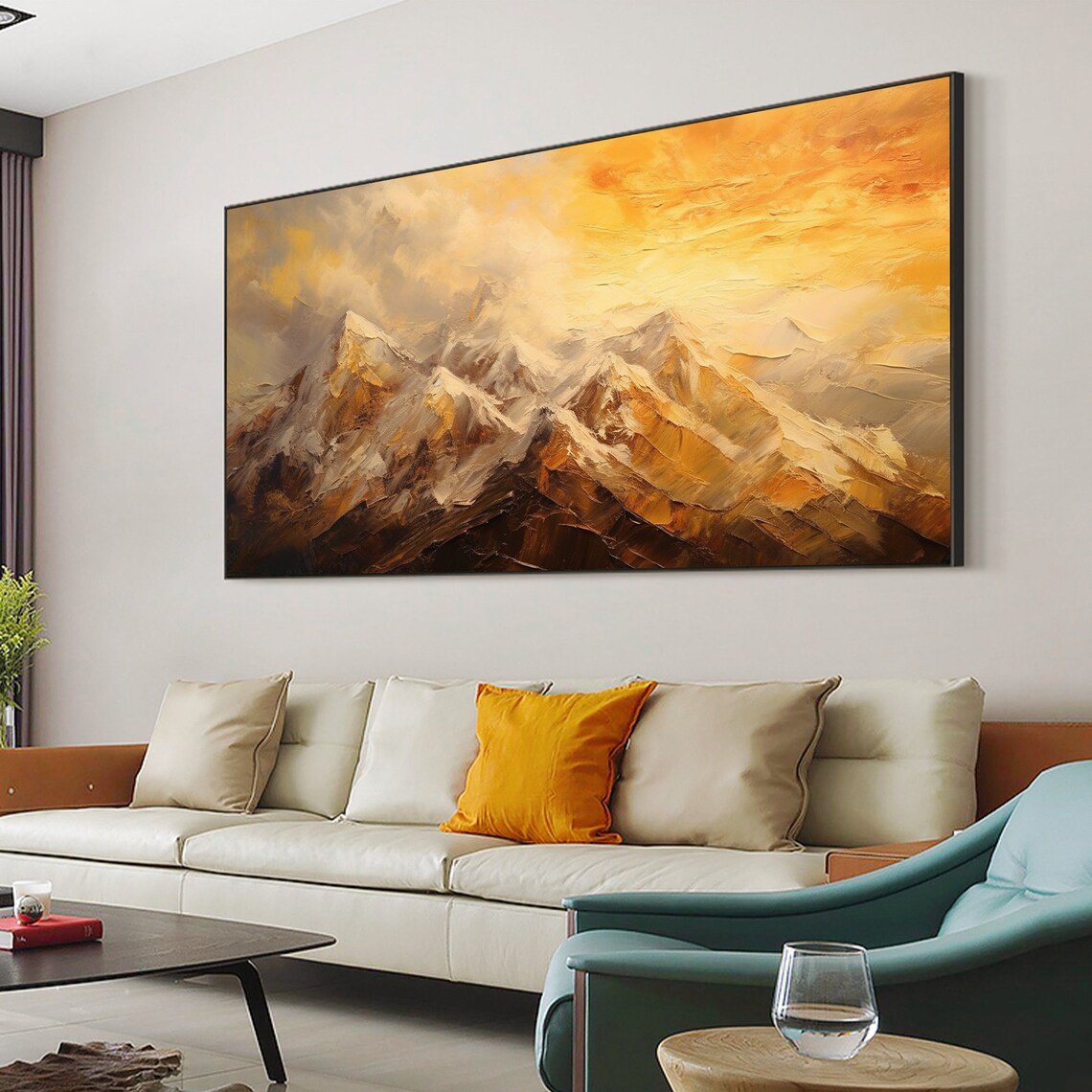 Abstract Golden Mountain Oil Painting Art Print - Image 4