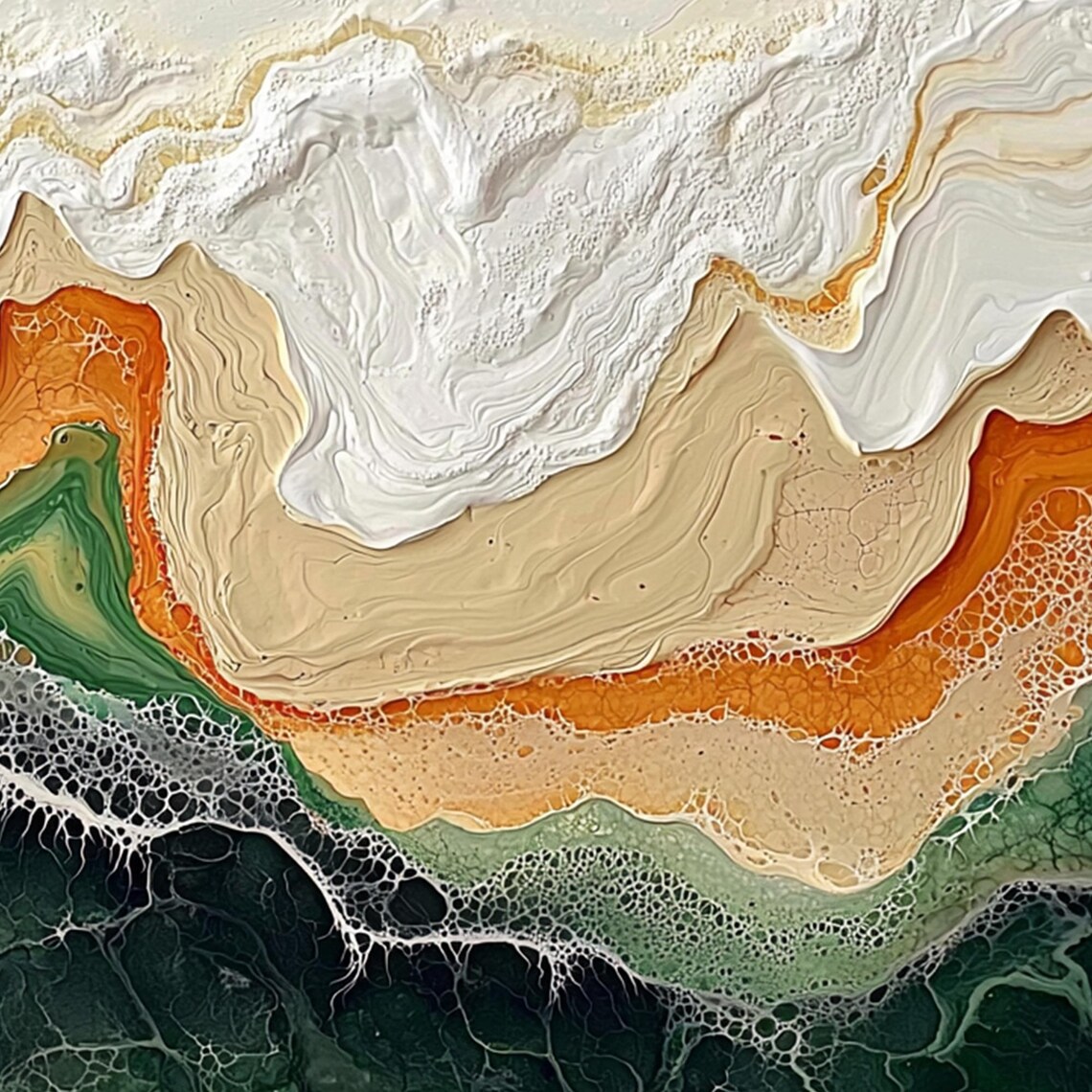 Dark Green Coastal Wave Abstract Resin Style Oil Painting Poster - Image 8