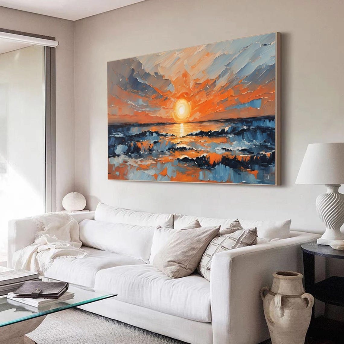 Bold Sunrise Ocean Dark Waves Orange Sky Dramatic Art Poster - Image 3