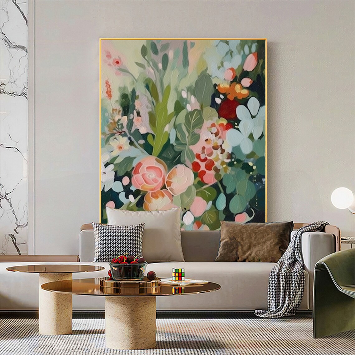 Green Flowers Boho Abstract Floral Wall Art Print - Image 4