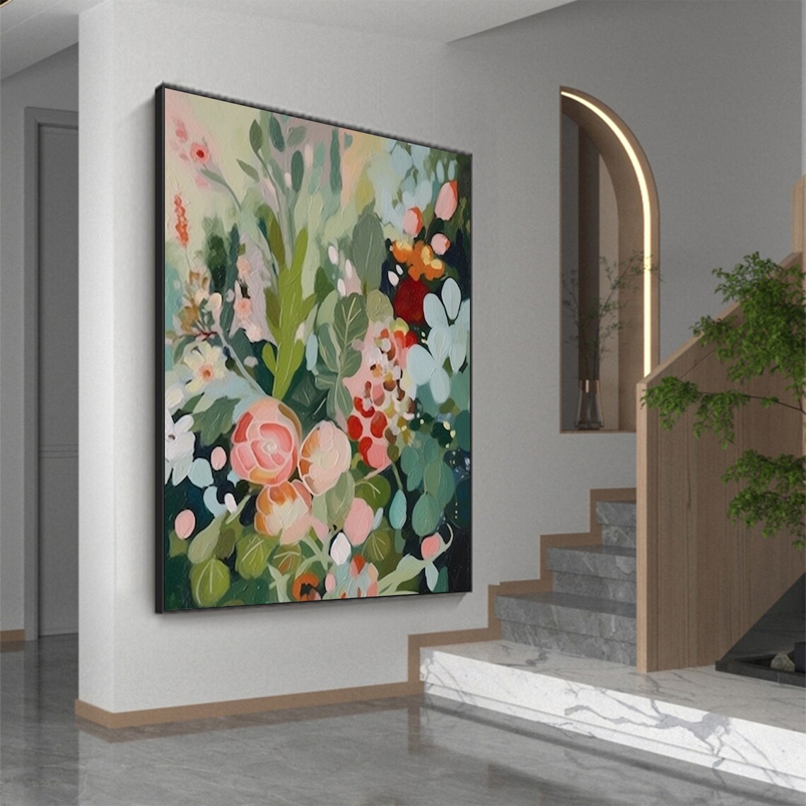 Green Flowers Boho Abstract Floral Wall Art Print - Image 8