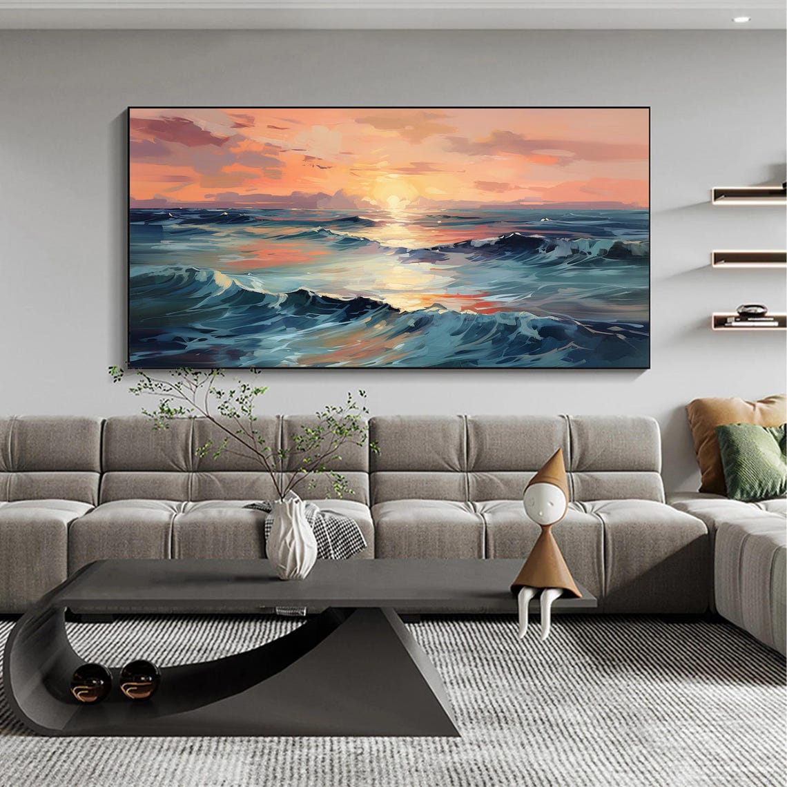 Peach Sky Sunset Ocean Waves Warm Glow Horizon Seascape Poster - Image 2