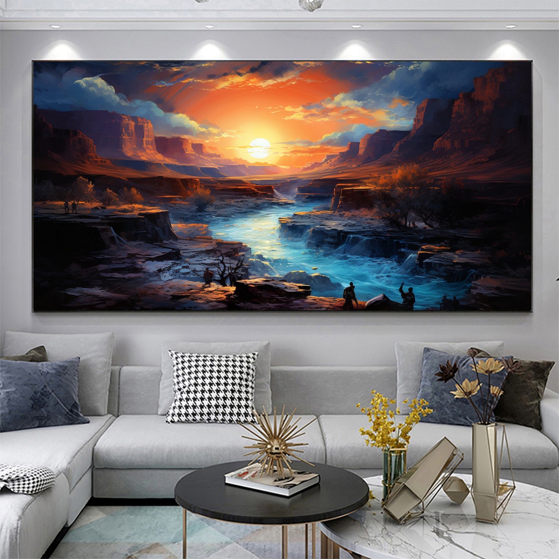 Original River Landscape Oil Painting On Large Wall Art Abstract Sunset Mountain Painting Minimalist Art Custom Living Room Decor - Image 3