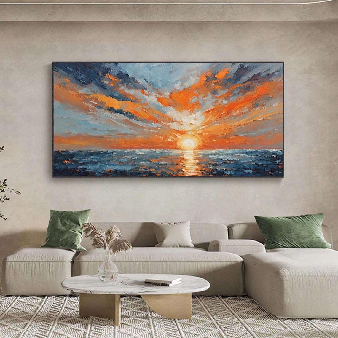 Blazing Orange Sunset Clouds Over the Ocean Oil Painting Poster - Image 5