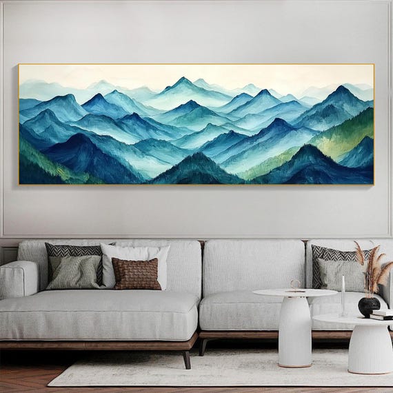 Abstract Landscape Oil Painting On Large Wall Art Original Blue Mountain Natural Scenery Painting Summer Decor Modern Home Decor