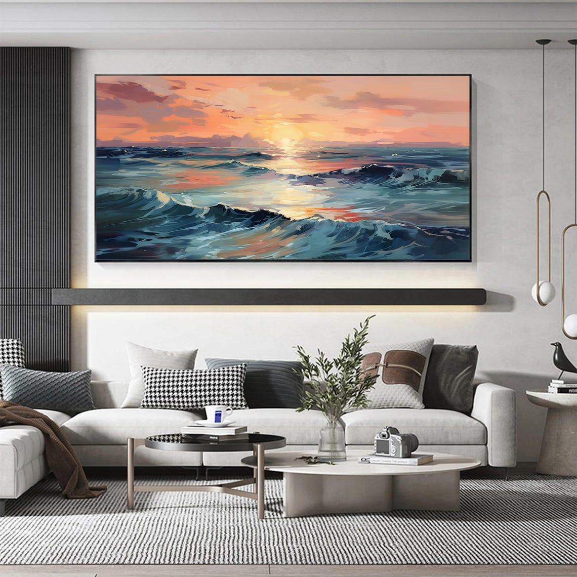 Peach Sky Sunset Ocean Waves Warm Glow Horizon Seascape Poster - Image 3