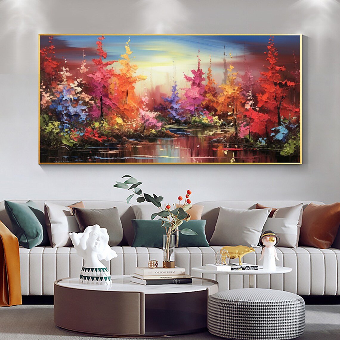 Original Forest Oil Painting On Large Wall Art Abstract Colorful Tree Painting Nature Landscape Art Custom Painting Bedroom Decor - Image 3
