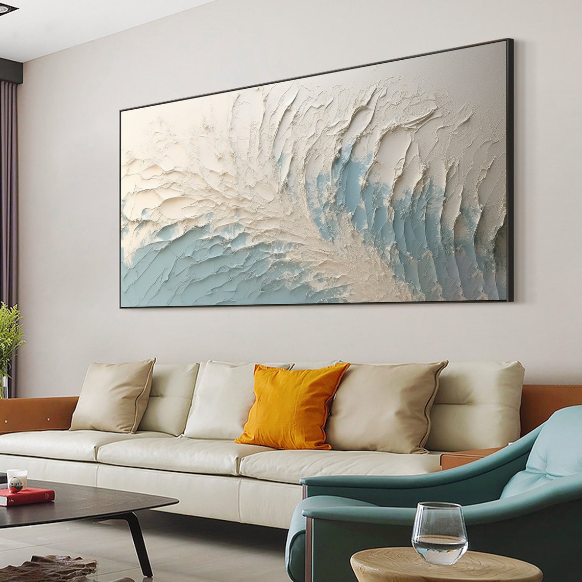 Swirling White Wave Foam Pale Blue Minimalist Texture Poster - Image 3