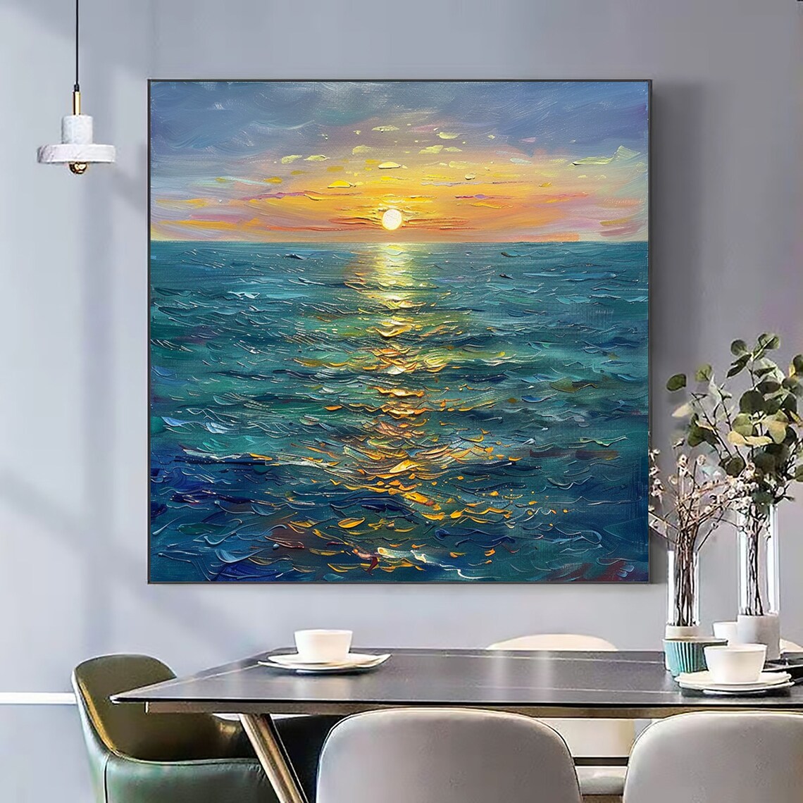 Abstract Sea Sunrise Oil Painting, Boho Art Print - Image 5