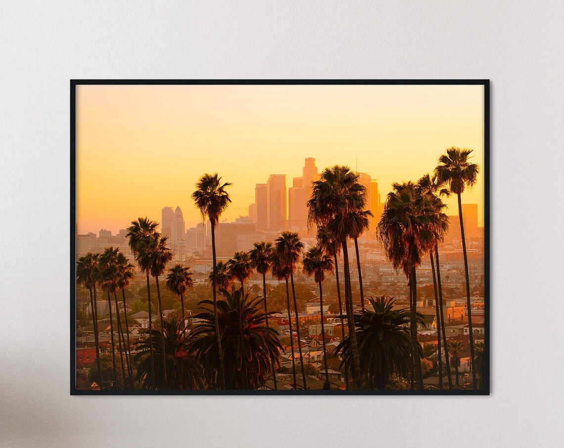 Los Angeles Downtown Sunset Skyline Travel Poster