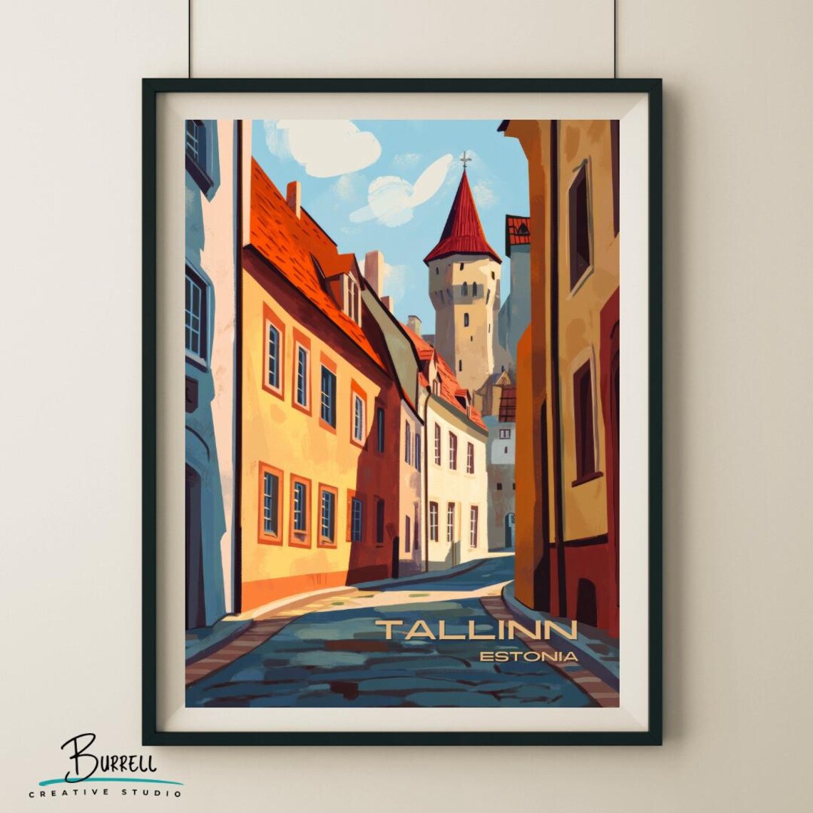 Tallinn Estonia Old Town Alley Red Roofs Medieval Tower Poster
