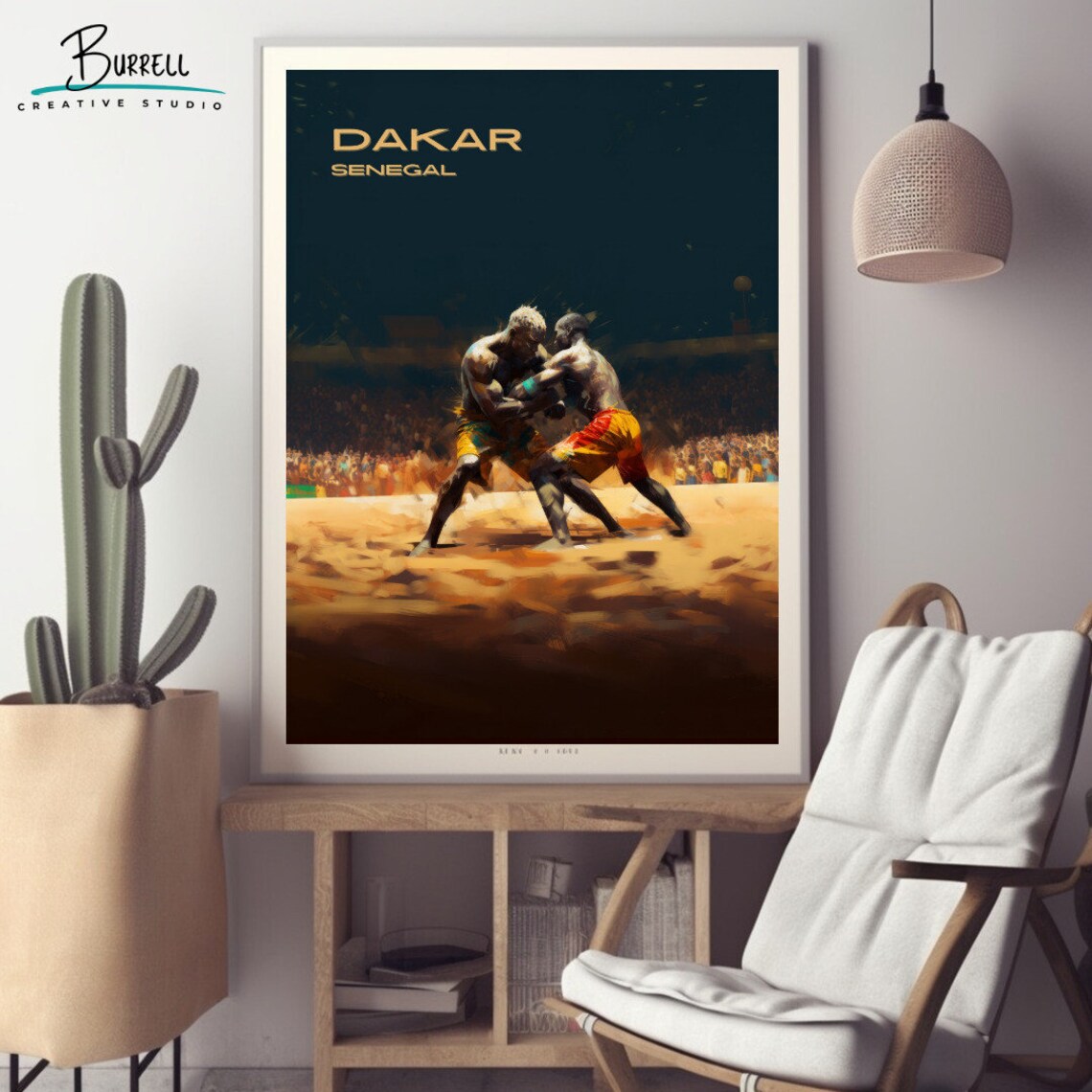 Dakar Senegal Traditional Wrestling Night Sand Arena Scene Poster - Image 2