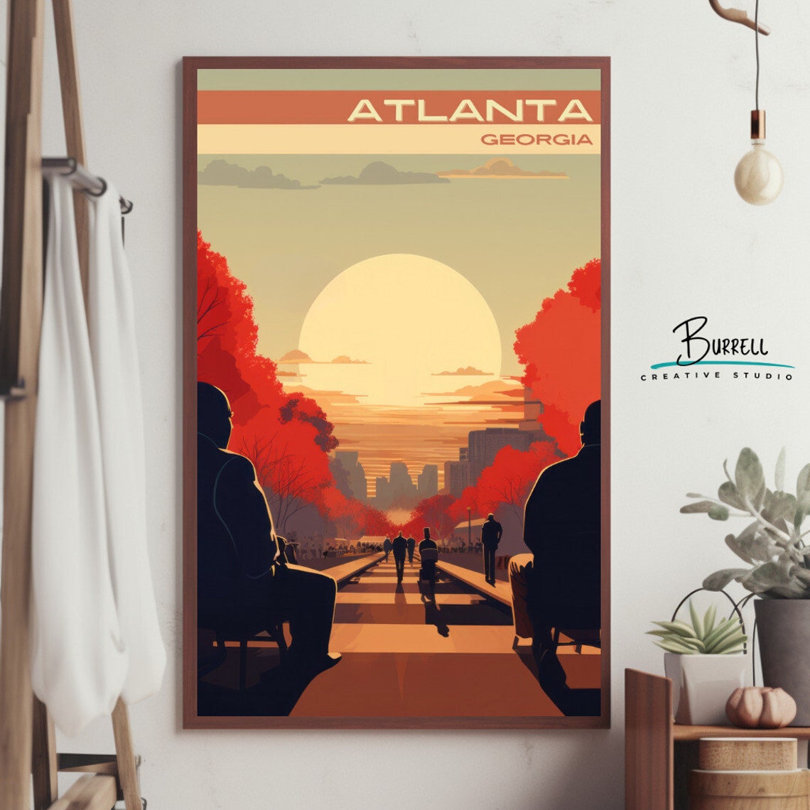 Atlanta Georgia Sunset March Silhouette Vintage Travel Poster