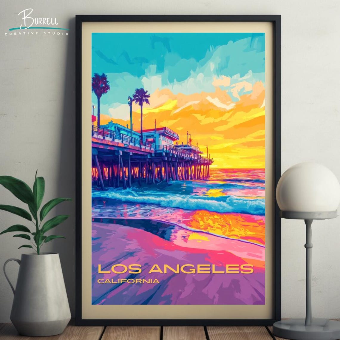 Los Angeles Santa Monica Pier Sunset Waves Oceanfront Travel Poster - Image 5